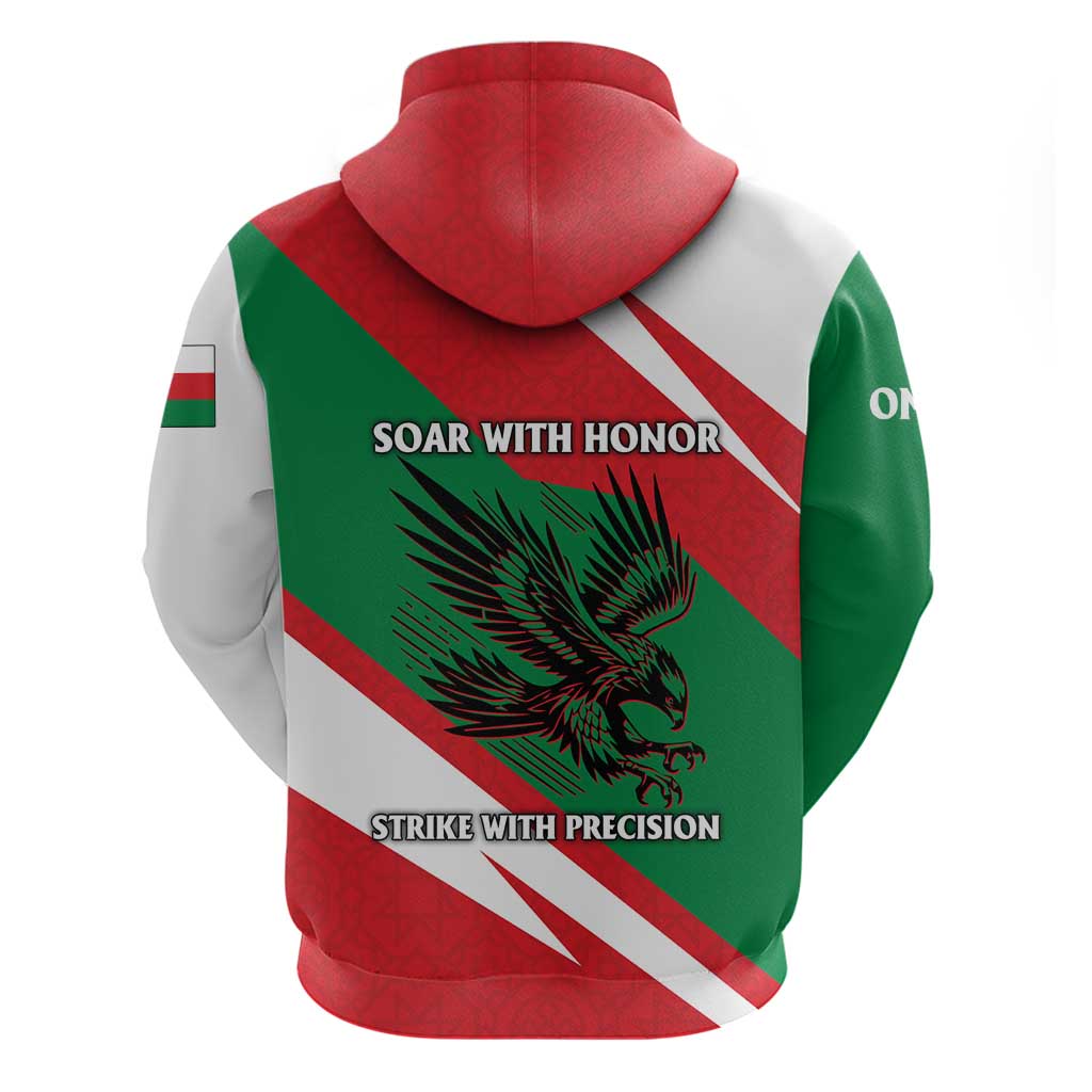 Oman Hoodie with National Flag Colors and Falcon Soaring Graphic Design TS04