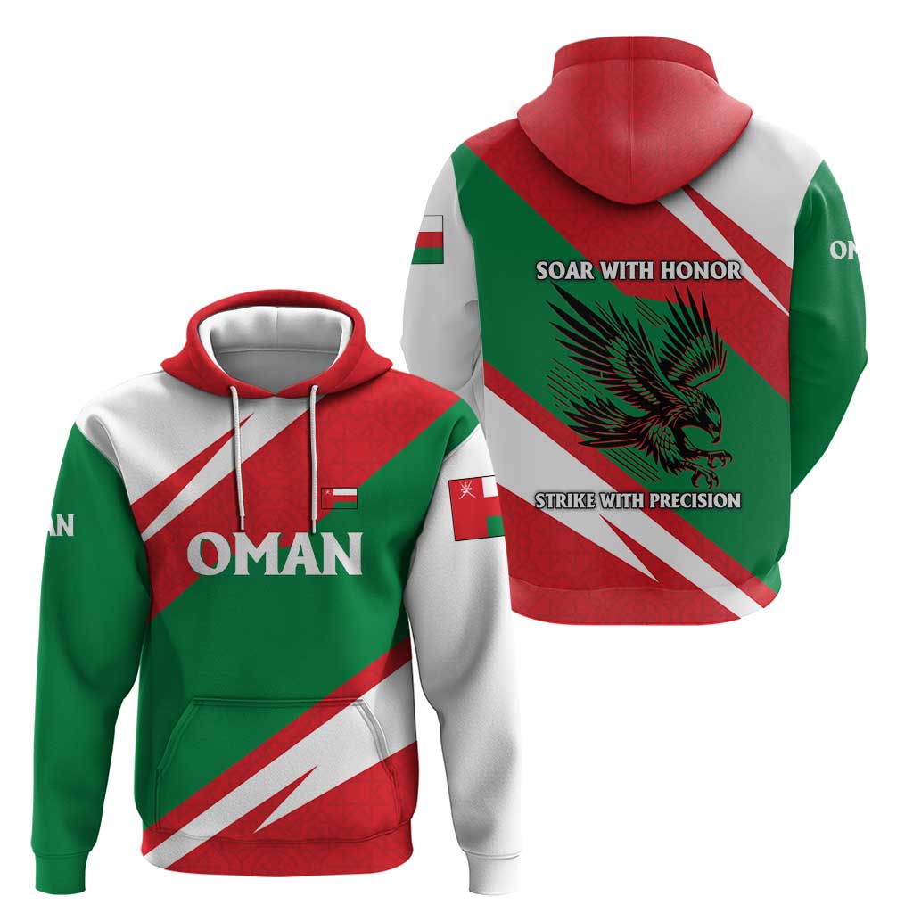 Oman Hoodie with National Flag Colors and Falcon Soaring Graphic Design TS04