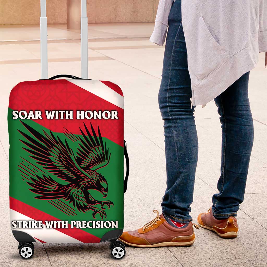 Oman Luggage Cover with National Flag Colors and Falcon Soaring Graphic Design TS04