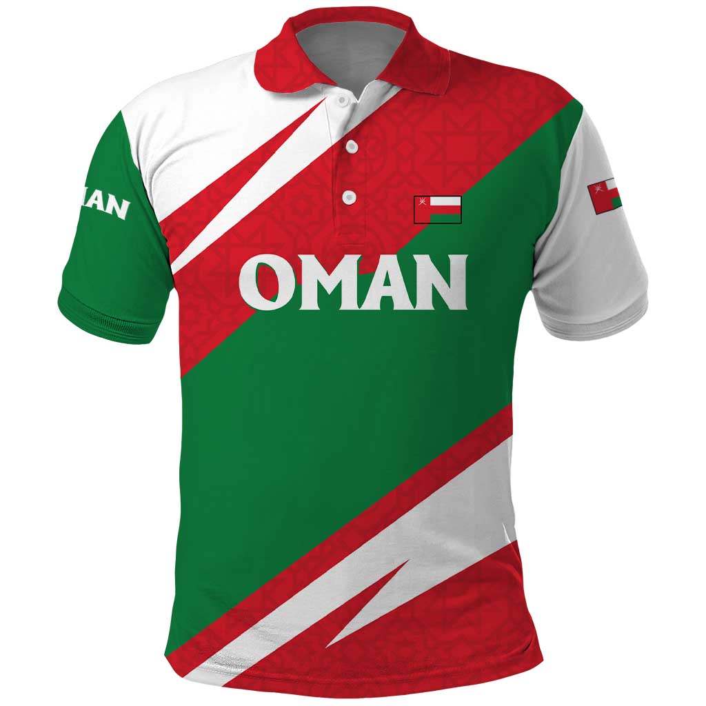 Oman Polo Shirt with National Flag Colors and Falcon Soaring Graphic Design TS04