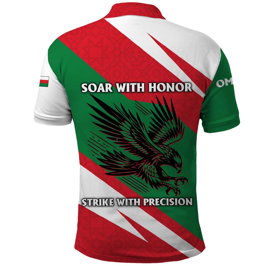 Oman Polo Shirt with National Flag Colors and Falcon Soaring Graphic Design TS04