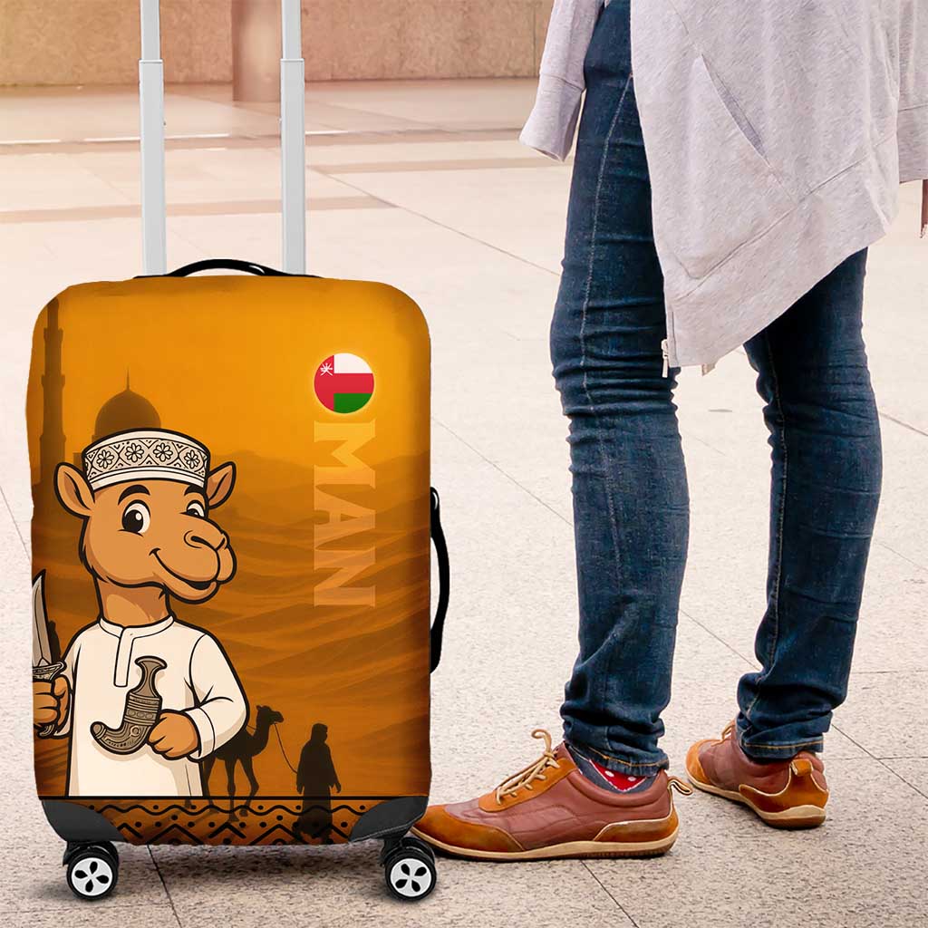Oman Luggage Cover with Traditional Camel Character and Desert Silhouette Design TS04