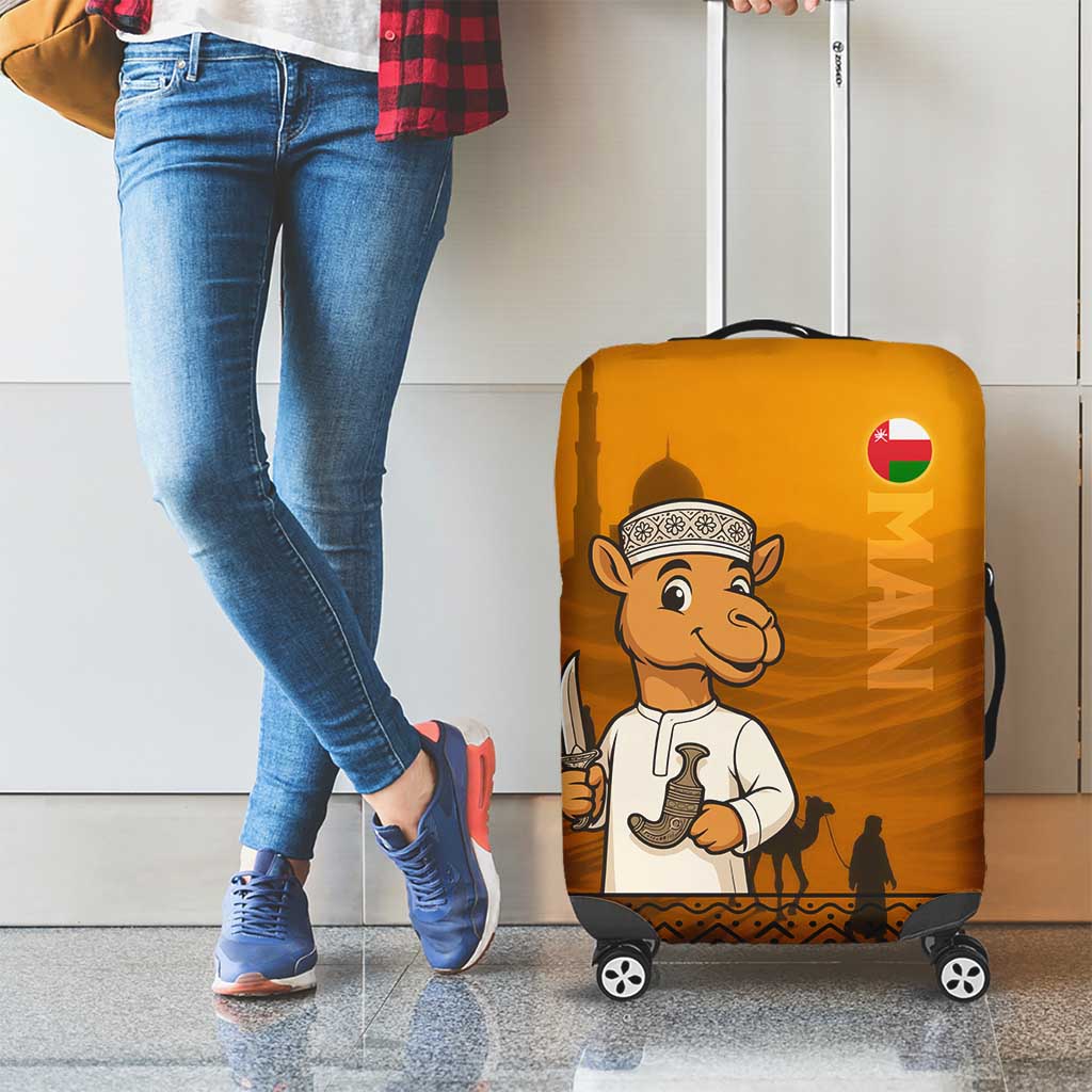 Oman Luggage Cover with Traditional Camel Character and Desert Silhouette Design TS04