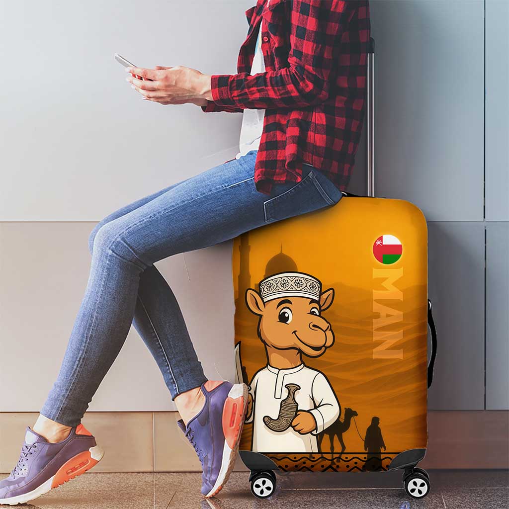Oman Luggage Cover with Traditional Camel Character and Desert Silhouette Design TS04