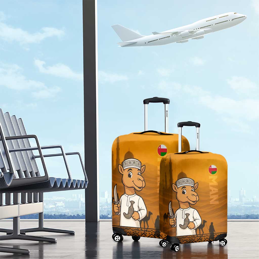 Oman Luggage Cover with Traditional Camel Character and Desert Silhouette Design TS04