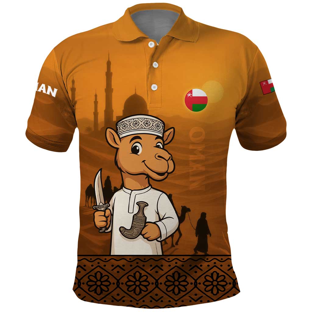 Oman Polo Shirt with Traditional Camel Character and Desert Silhouette Design TS04