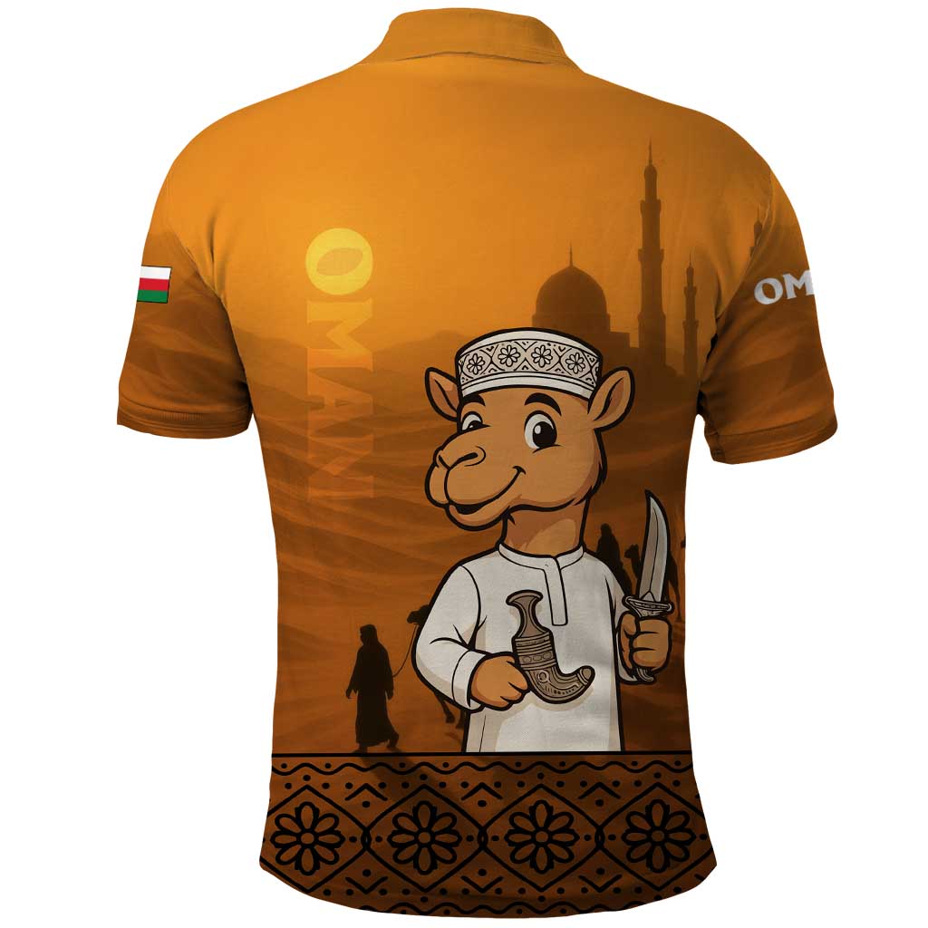 Oman Polo Shirt with Traditional Camel Character and Desert Silhouette Design TS04