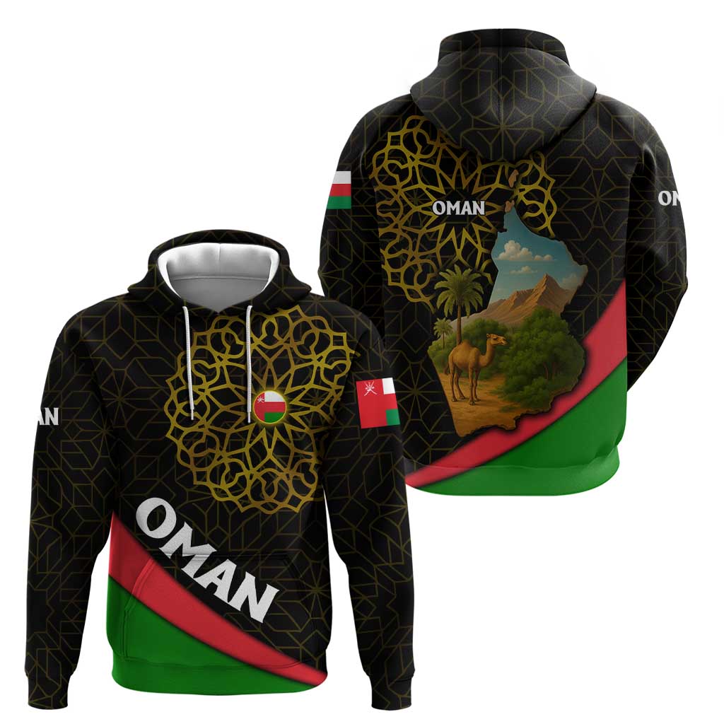Oman Hoodie with Camel Landscape and Geometric Pattern Design TS04