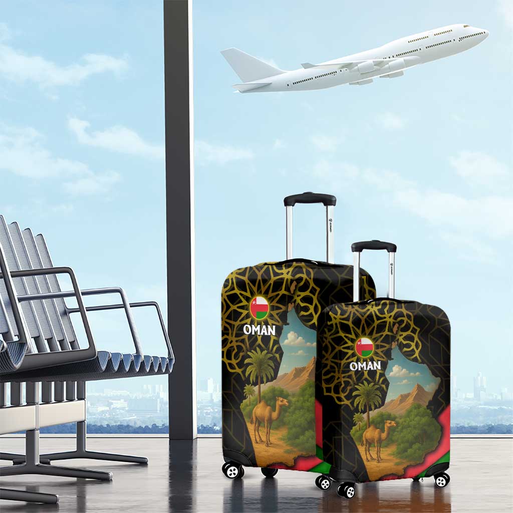 Oman Luggage Cover with Camel Landscape and Geometric Pattern Design TS04