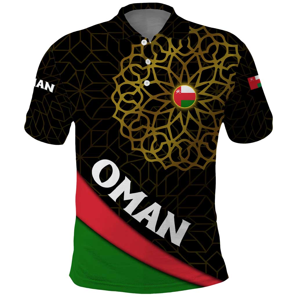 Oman Polo Shirt with Camel Landscape and Geometric Pattern Design TS04