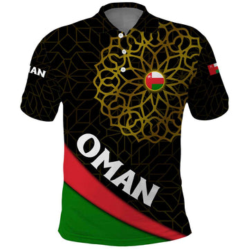 Oman Polo Shirt with Camel Landscape and Geometric Pattern Design TS04