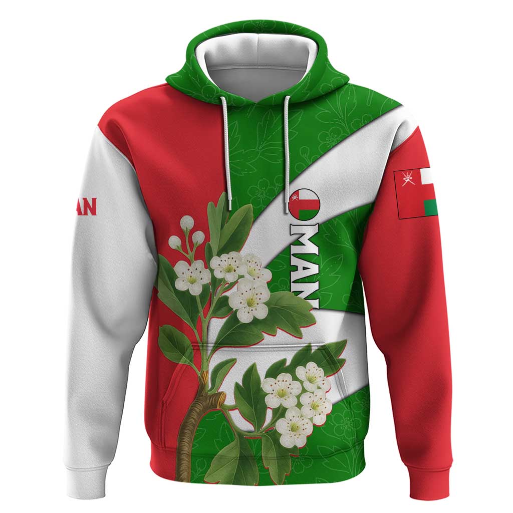 Oman Hoodie with White Blossom Floral Design and National Flag Colors TS04