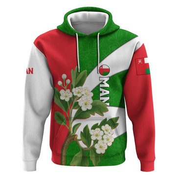 Oman Hoodie with White Blossom Floral Design and National Flag Colors TS04