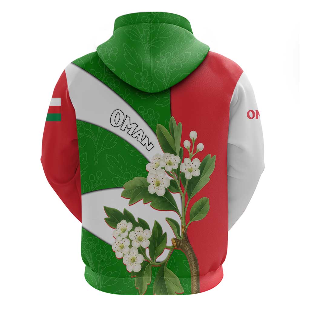 Oman Hoodie with White Blossom Floral Design and National Flag Colors TS04