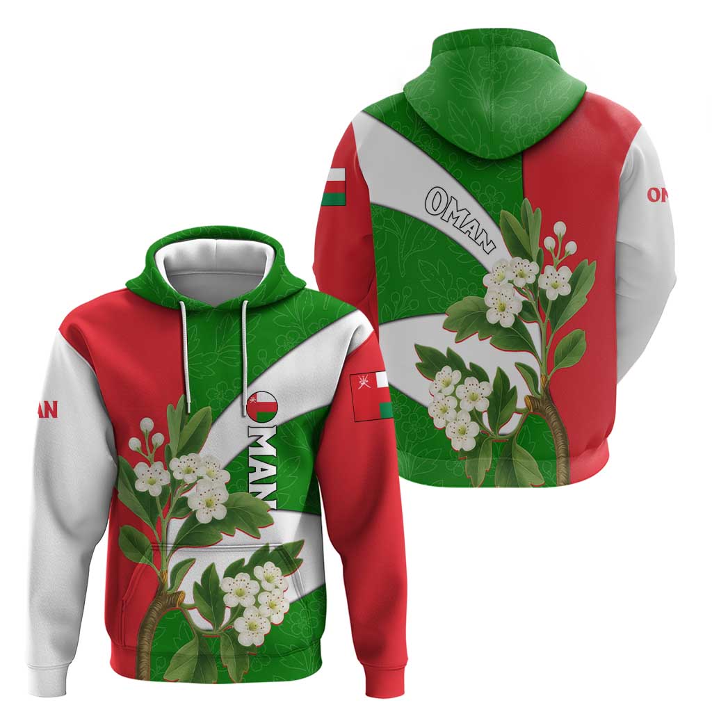 Oman Hoodie with White Blossom Floral Design and National Flag Colors TS04
