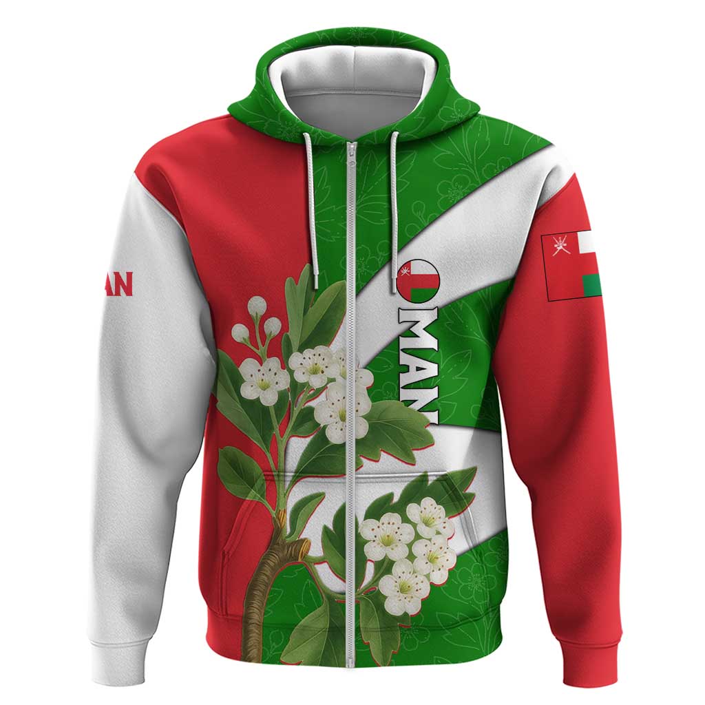 Oman Hoodie with White Blossom Floral Design and National Flag Colors TS04