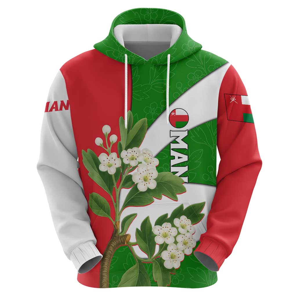 Oman Hoodie with White Blossom Floral Design and National Flag Colors TS04