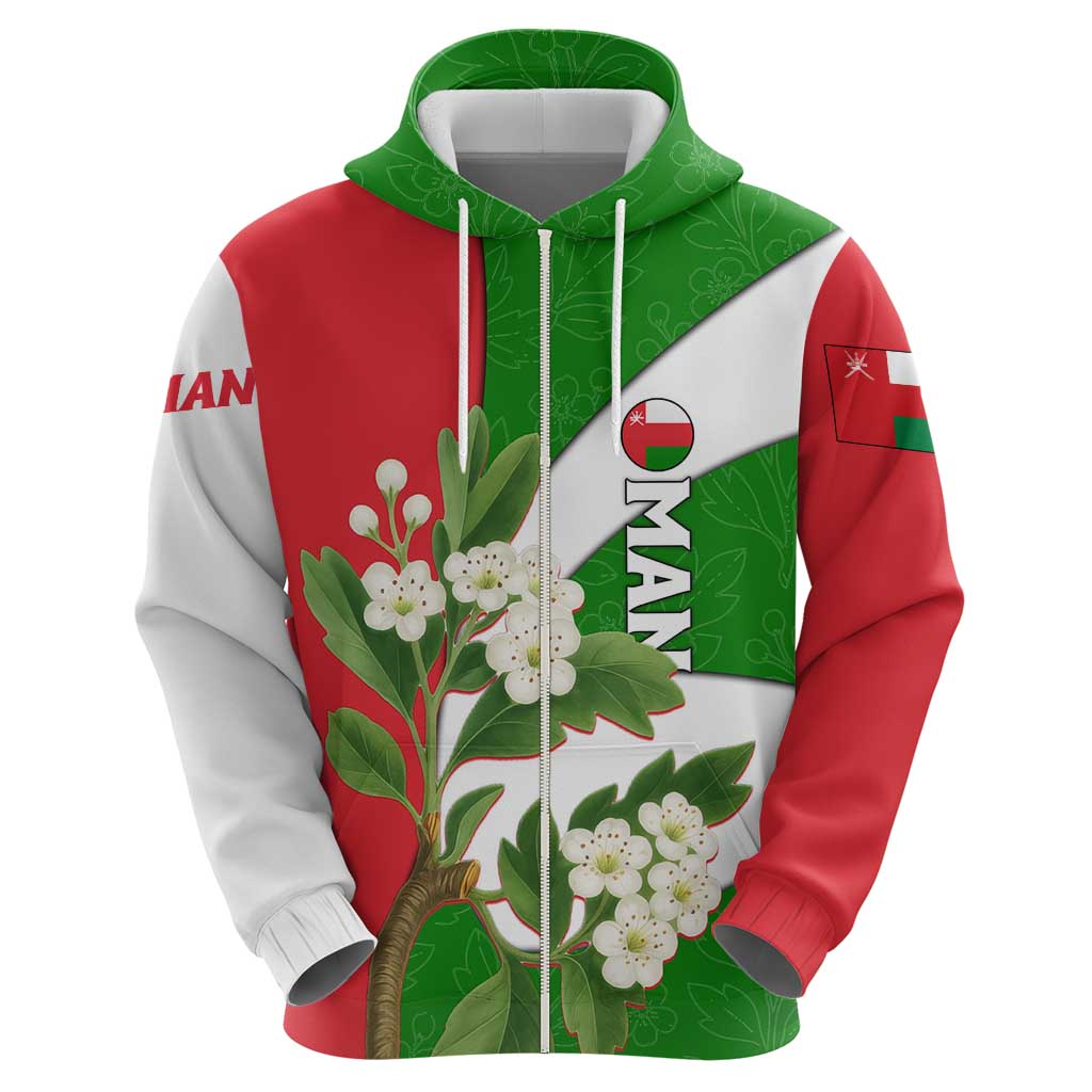 Oman Hoodie with White Blossom Floral Design and National Flag Colors TS04