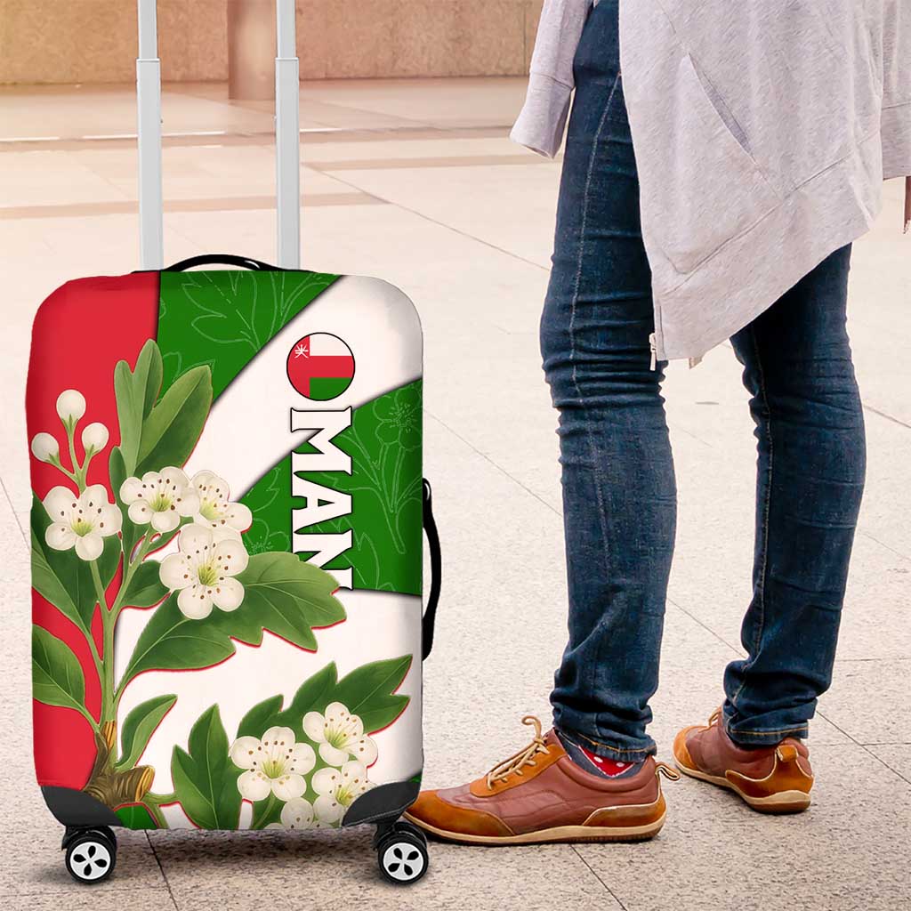 Oman Luggage Cover with White Blossom Floral Design and National Flag Colors TS04