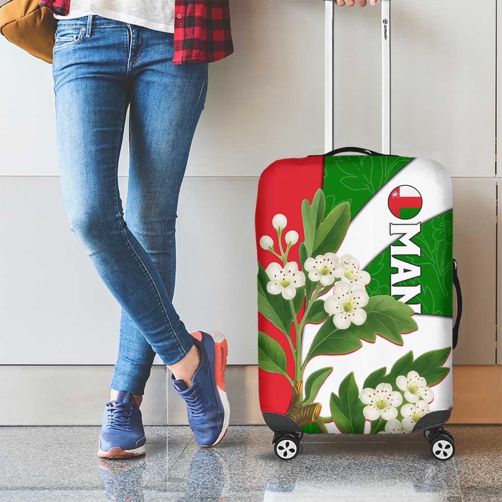 Oman Luggage Cover with White Blossom Floral Design and National Flag Colors TS04