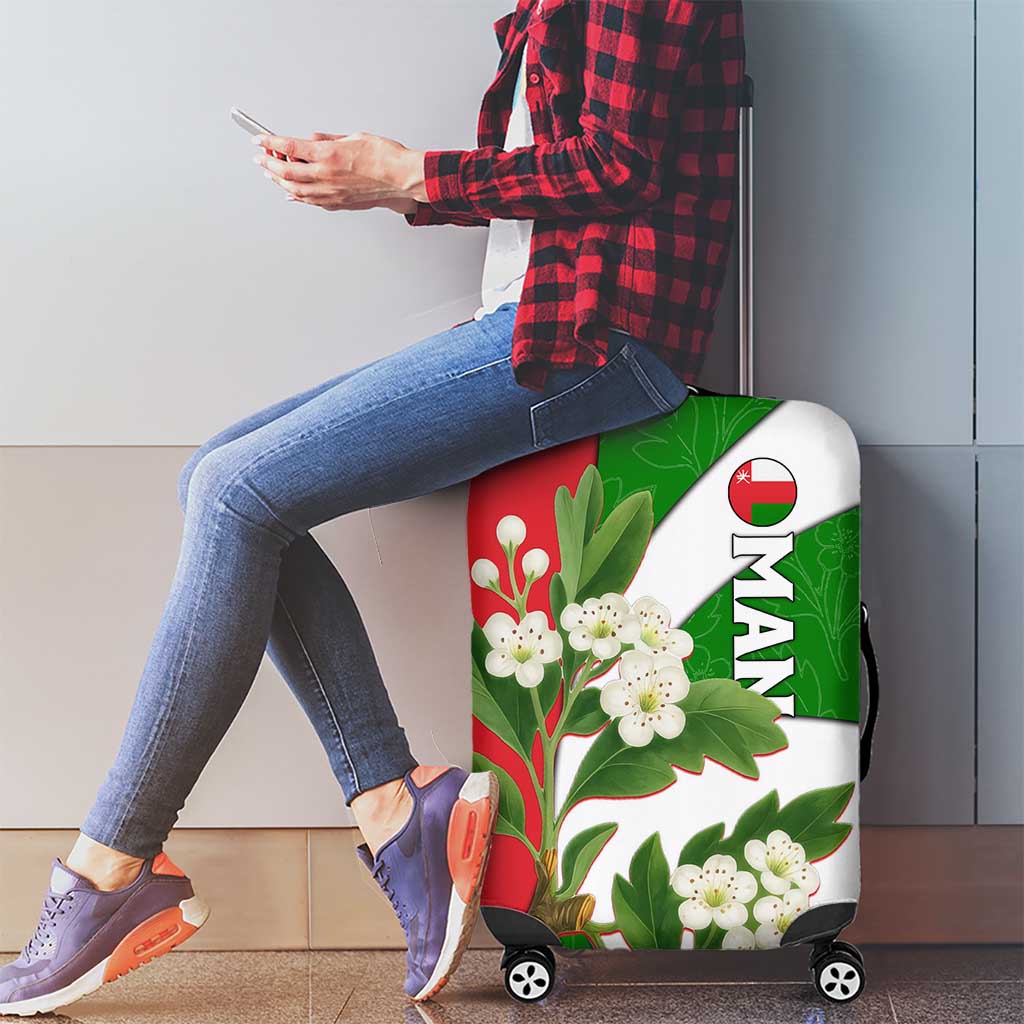 Oman Luggage Cover with White Blossom Floral Design and National Flag Colors TS04