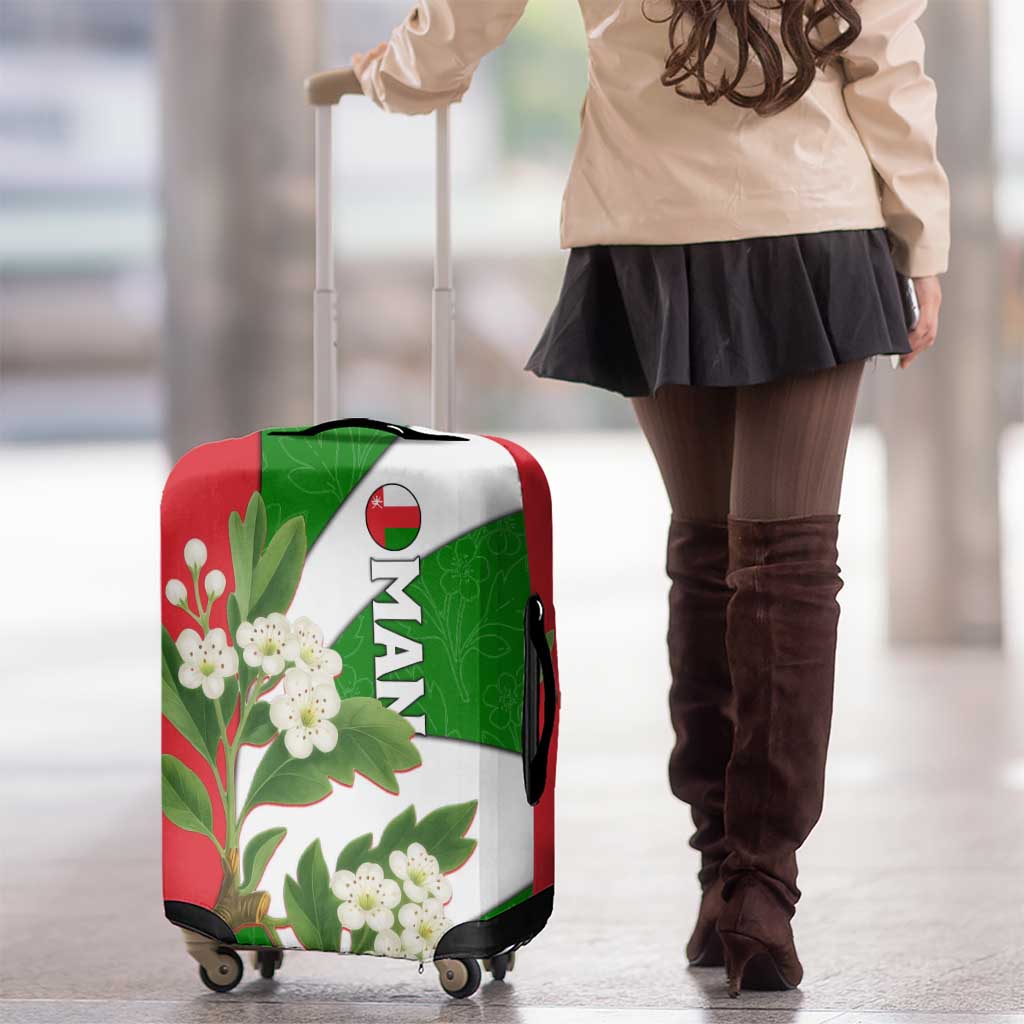Oman Luggage Cover with White Blossom Floral Design and National Flag Colors TS04