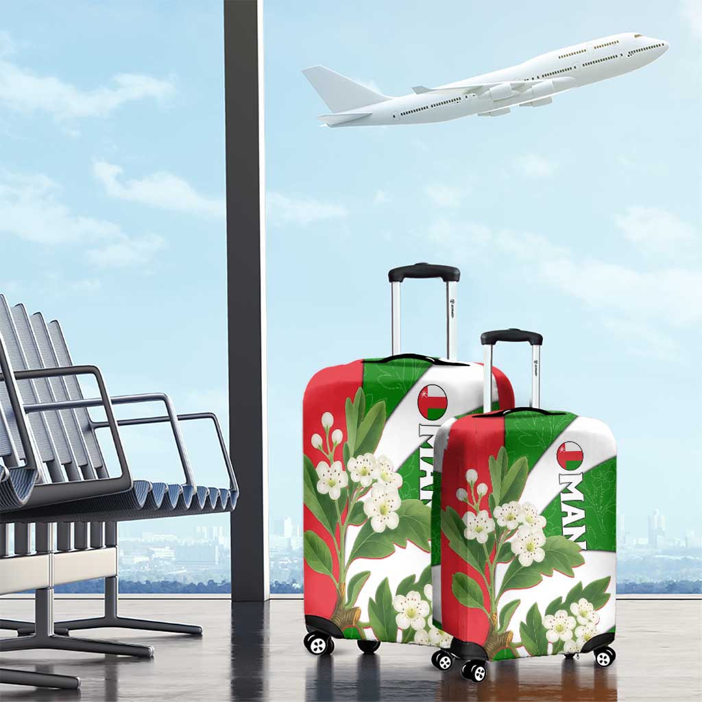 Oman Luggage Cover with White Blossom Floral Design and National Flag Colors TS04