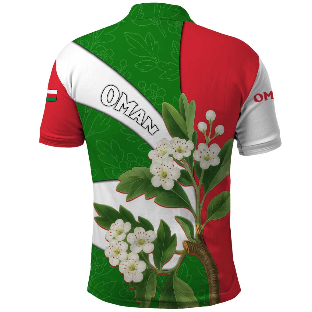 Oman Polo Shirt with White Blossom Floral Design and National Flag Colors TS04