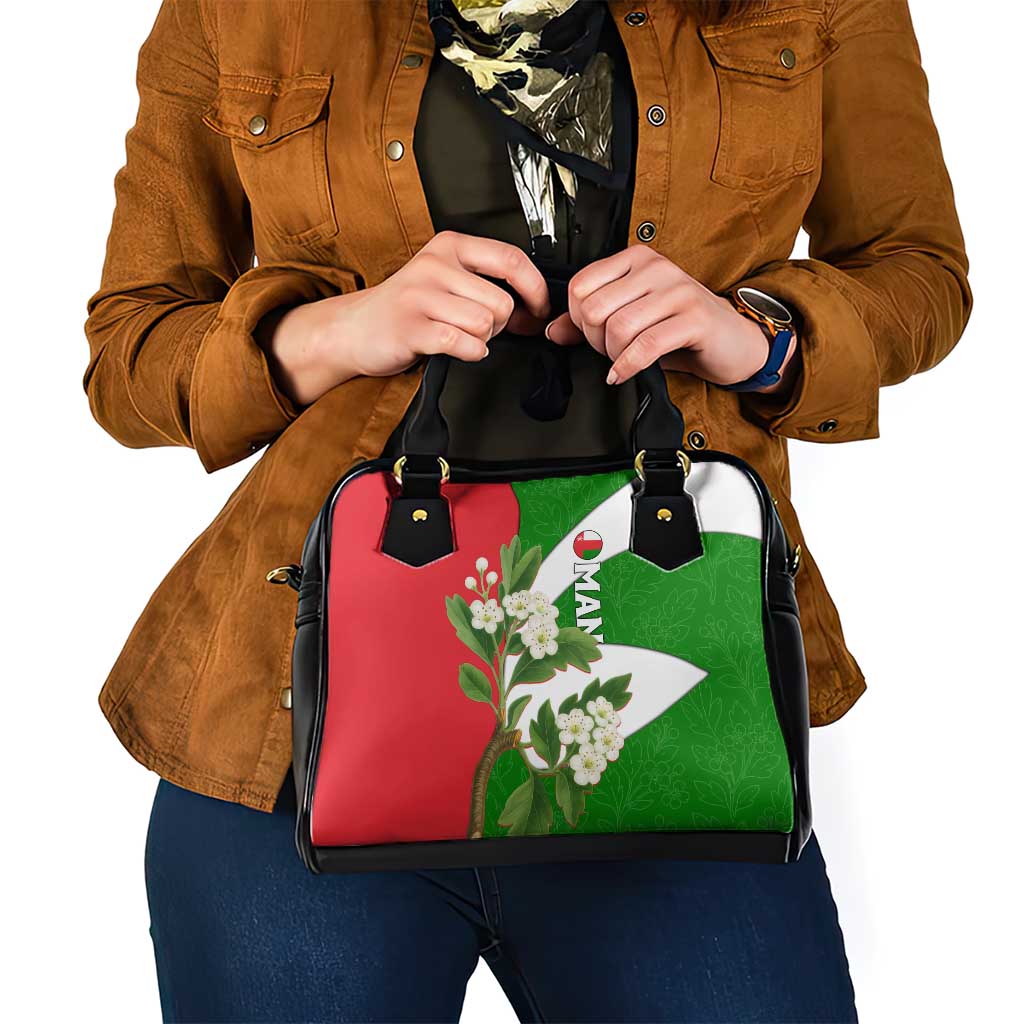 Oman Shoulder Handbag with White Blossom Floral Design and National Flag Colors TS04