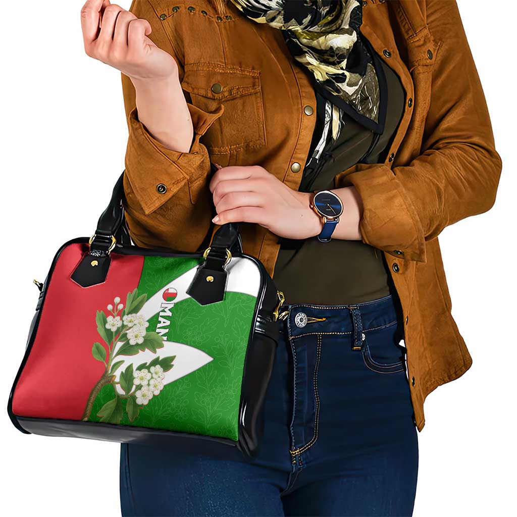 Oman Shoulder Handbag with White Blossom Floral Design and National Flag Colors TS04
