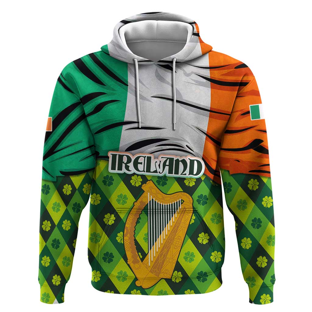 Ireland Hoodie with Irish Flag Harp and Shamrock Pattern Design TS04