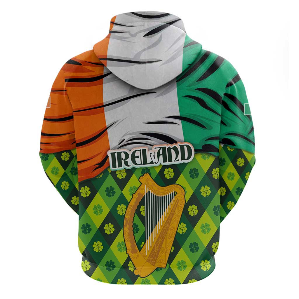 Ireland Hoodie with Irish Flag Harp and Shamrock Pattern Design TS04