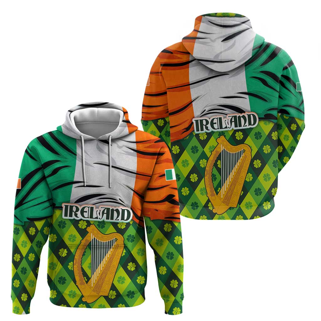 Ireland Hoodie with Irish Flag Harp and Shamrock Pattern Design TS04