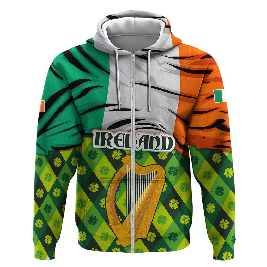 Ireland Hoodie with Irish Flag Harp and Shamrock Pattern Design TS04