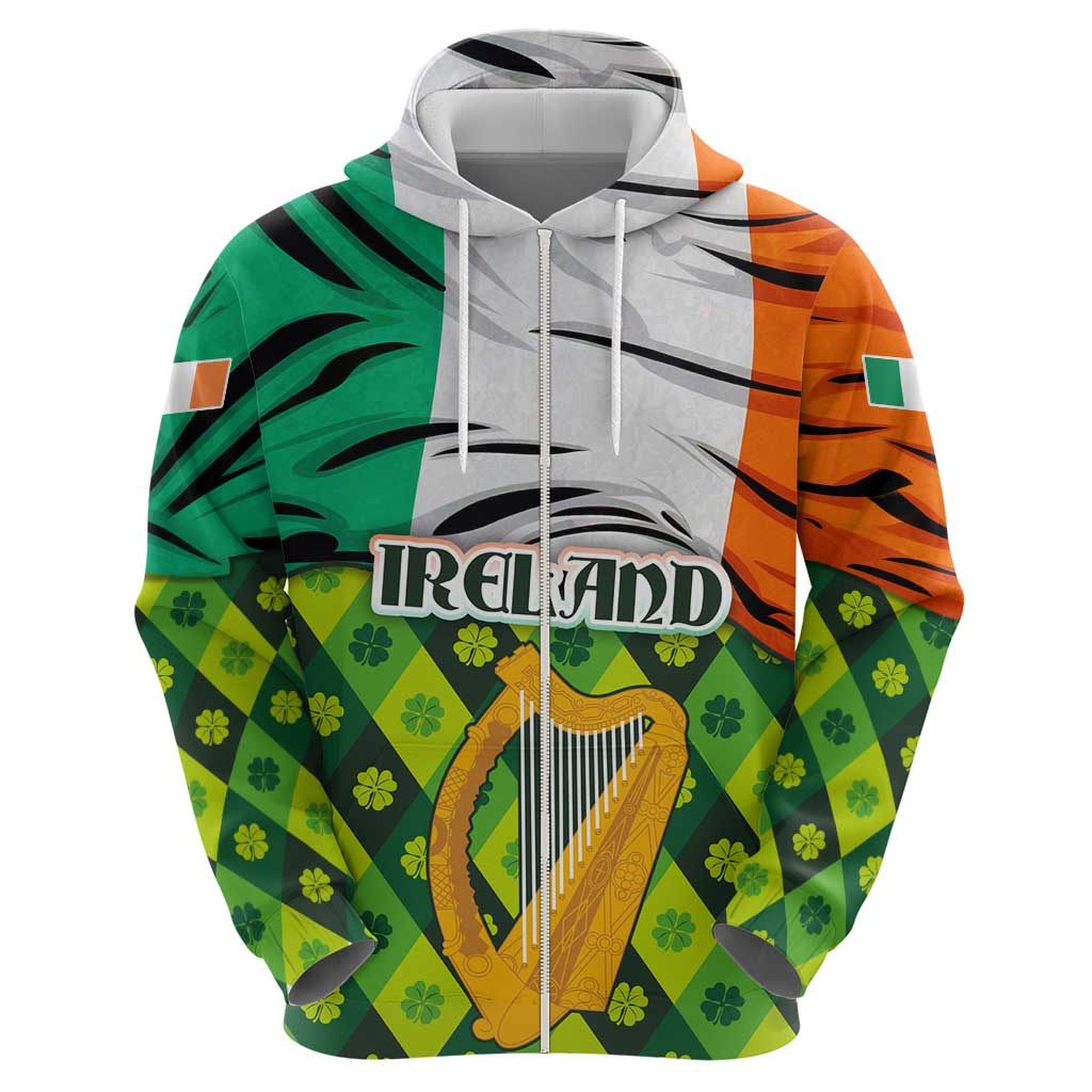 Ireland Hoodie with Irish Flag Harp and Shamrock Pattern Design TS04