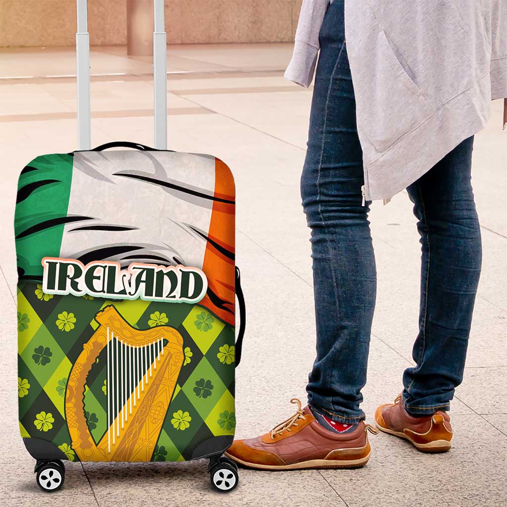 Ireland Luggage Cover with Irish Flag Harp and Shamrock Pattern Design TS04
