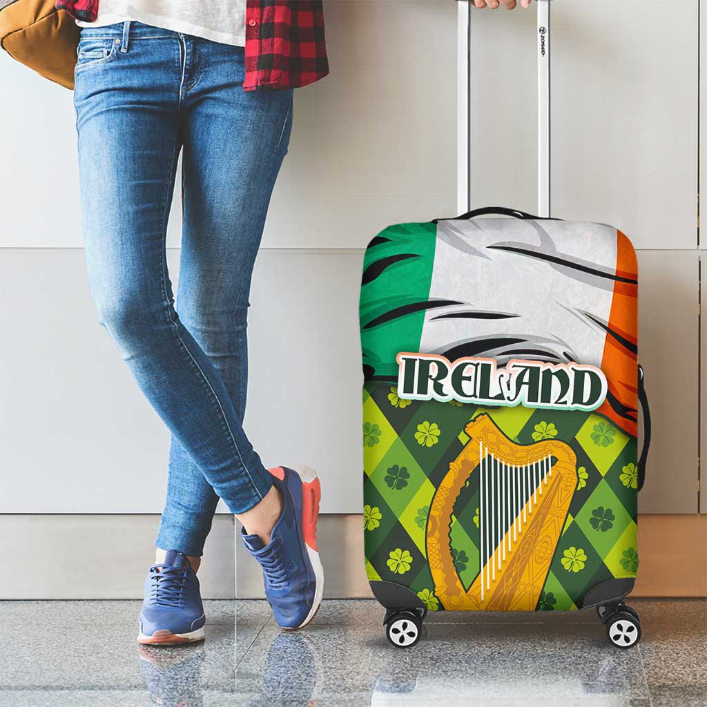 Ireland Luggage Cover with Irish Flag Harp and Shamrock Pattern Design TS04