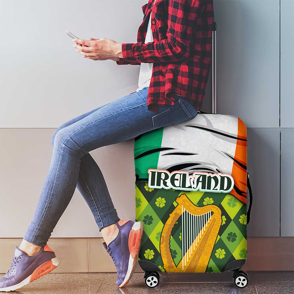 Ireland Luggage Cover with Irish Flag Harp and Shamrock Pattern Design TS04