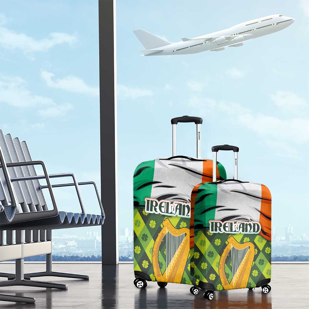 Ireland Luggage Cover with Irish Flag Harp and Shamrock Pattern Design TS04