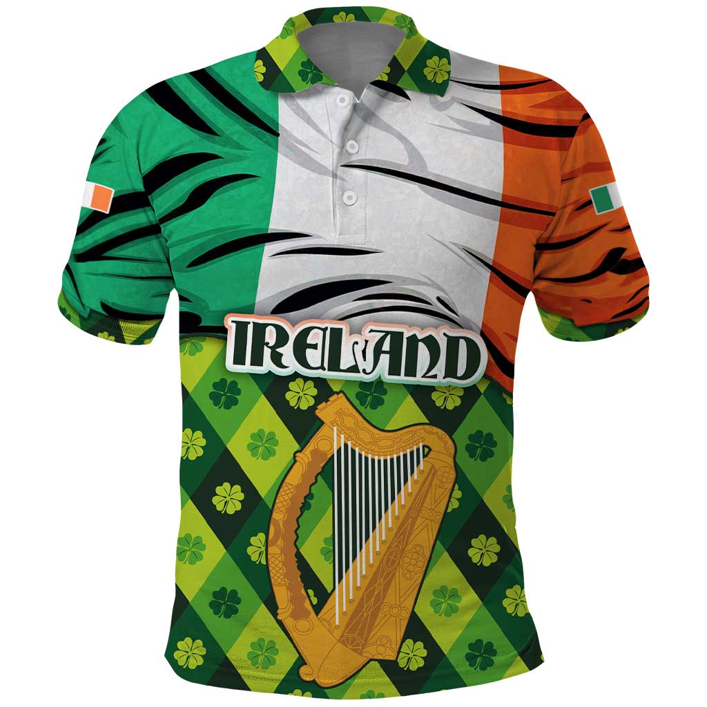 Ireland Polo Shirt with Irish Flag Harp and Shamrock Pattern Design TS04