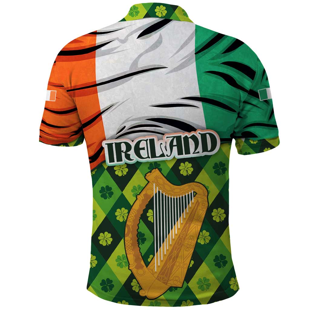 Ireland Polo Shirt with Irish Flag Harp and Shamrock Pattern Design TS04