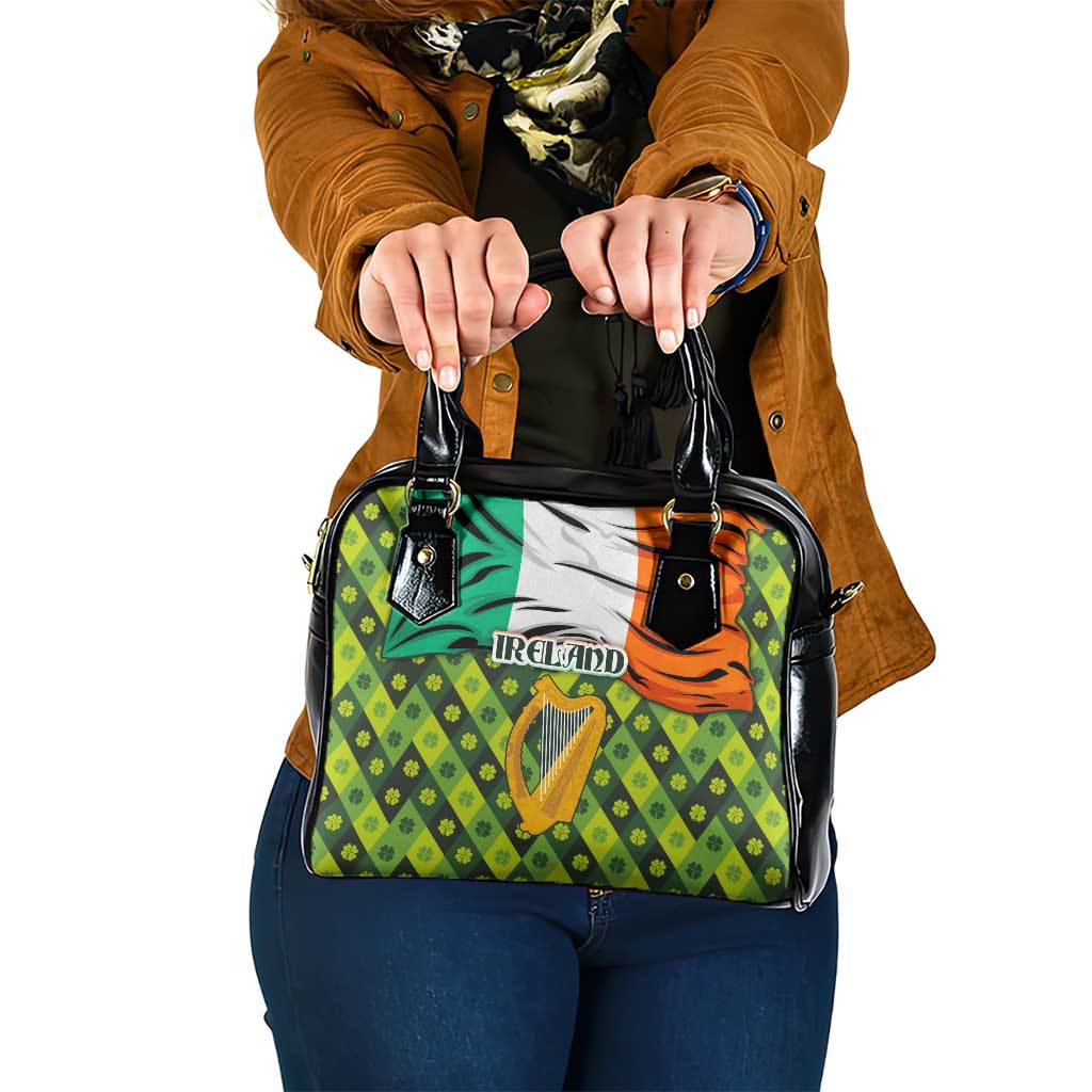 Ireland Shoulder Handbag with Irish Flag Harp and Shamrock Pattern Design TS04