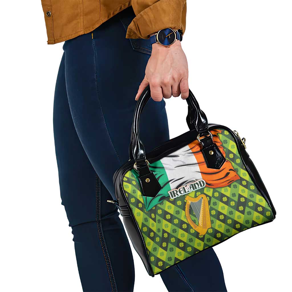 Ireland Shoulder Handbag with Irish Flag Harp and Shamrock Pattern Design TS04