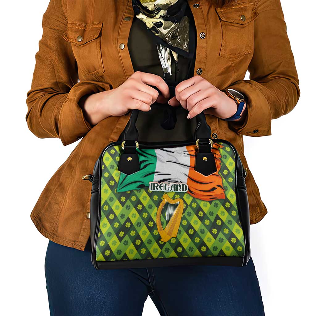 Ireland Shoulder Handbag with Irish Flag Harp and Shamrock Pattern Design TS04