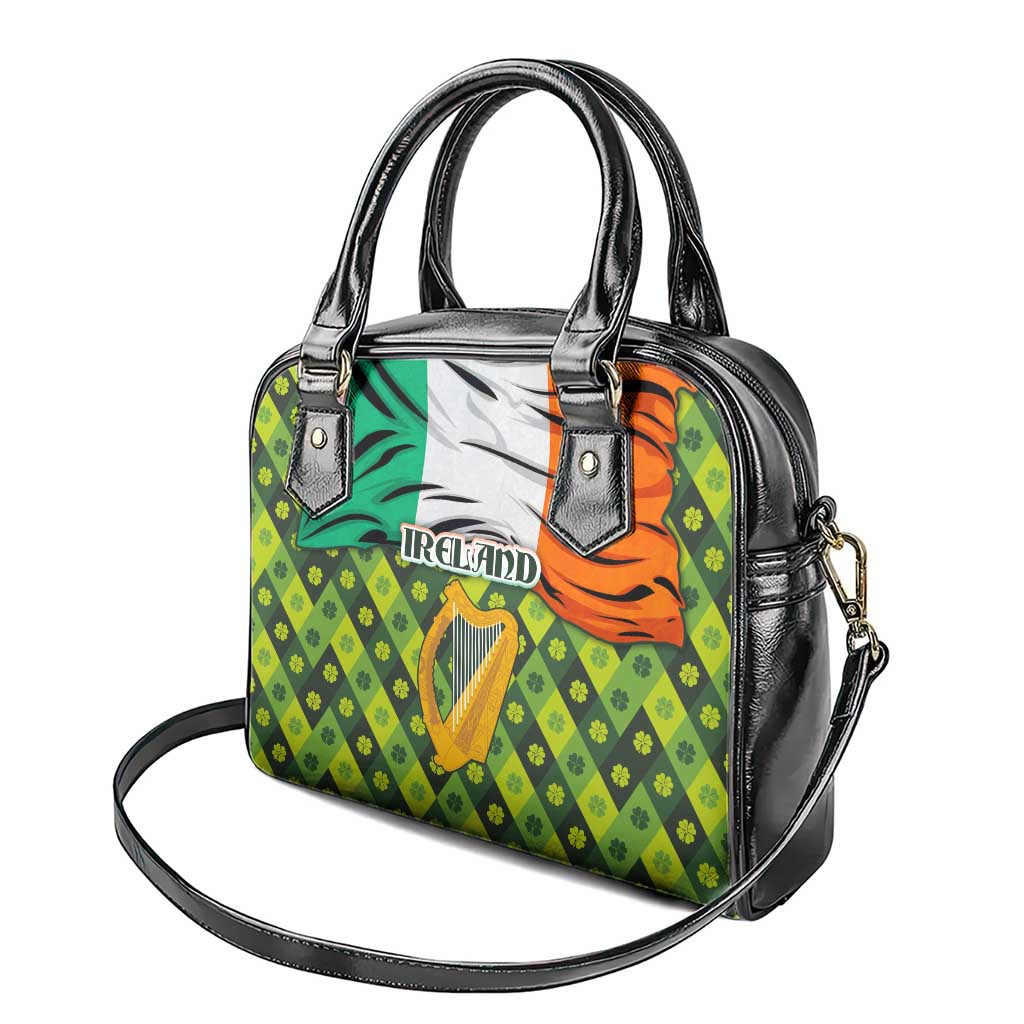 Ireland Shoulder Handbag with Irish Flag Harp and Shamrock Pattern Design TS04