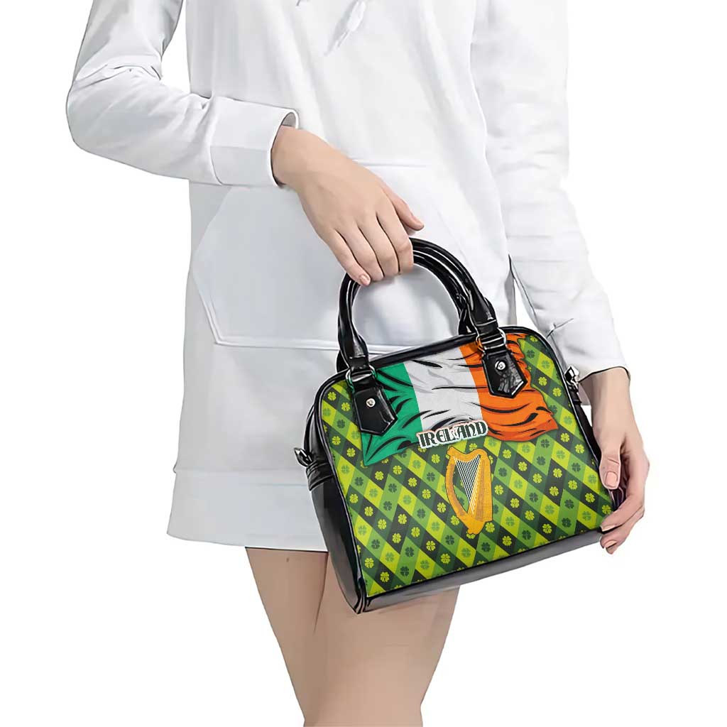 Ireland Shoulder Handbag with Irish Flag Harp and Shamrock Pattern Design TS04