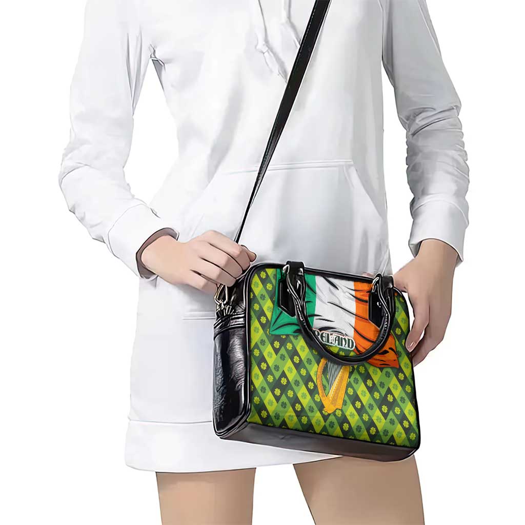 Ireland Shoulder Handbag with Irish Flag Harp and Shamrock Pattern Design TS04
