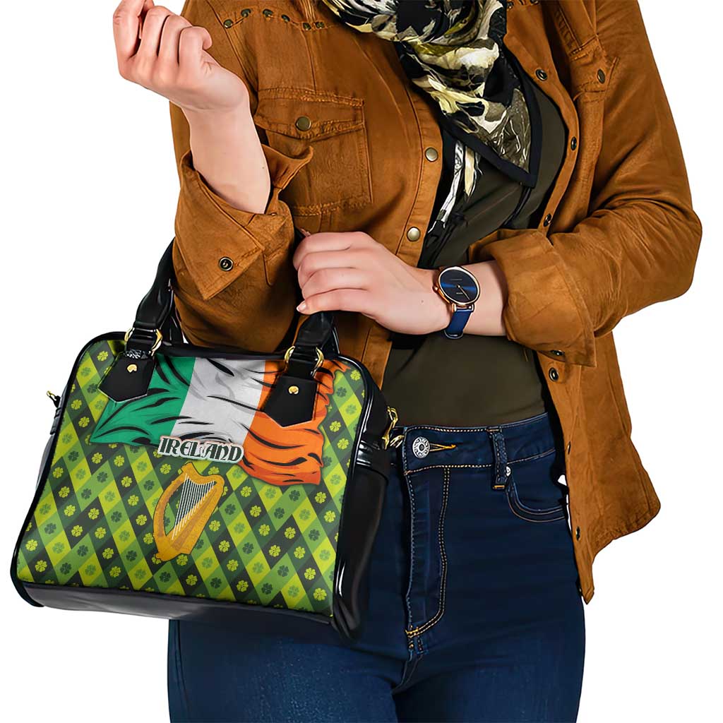 Ireland Shoulder Handbag with Irish Flag Harp and Shamrock Pattern Design TS04