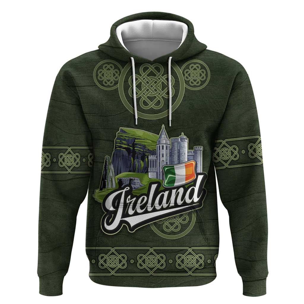Celtic Ireland Hoodie with Irish Flag Castle and Knotwork Design TS04