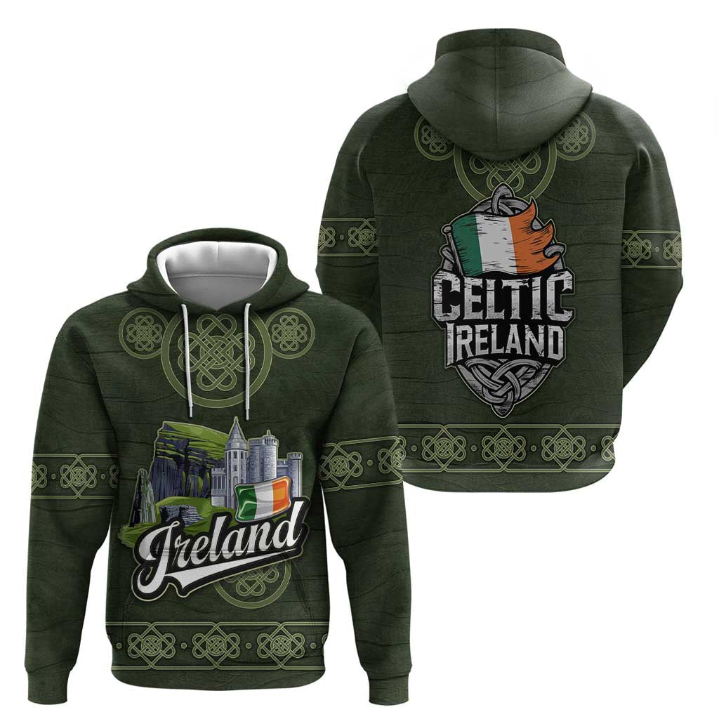 Celtic Ireland Hoodie with Irish Flag Castle and Knotwork Design TS04